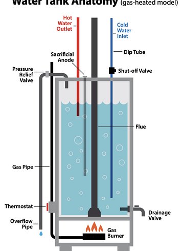 a diagram showing the anatomy of a gas water heater