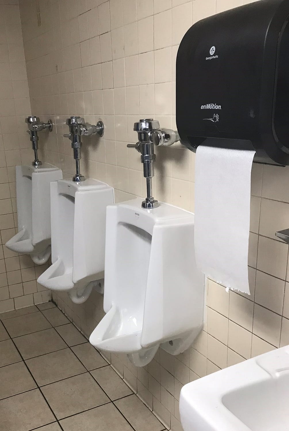A series of urinals after being installed in Austin, TX.