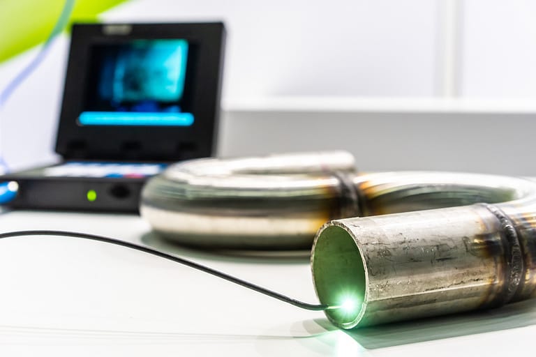 An expert plumber uses a video drain snake to see inside a clogged sewer pipe in West Lake Hills, TX.